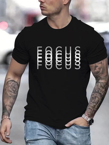 Men's Simple and versatile casual Letter Focus Printed Crewneck Fashion Trend Asia Size 100% cotton Men's T-shirt