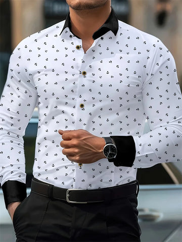 New Spring and Autumn Men's Shirt Solid Color Dot Printed Shirt Temperament Casual Collar Long Sleeve