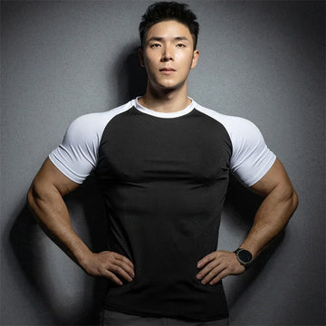 New Summer Leisure Running T-shirt Gym Training tops Elastic Quick Drying pure color Short sleeve sports T-shirt Men sportswear