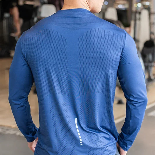 Men's Sports Fitness Long Sleeve Outdoor Badminton Quick Dry Training Shirt Casual Thin Running Top Bodybuilding Sportswear