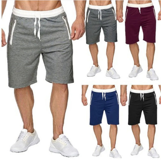 verão novos esportes masculinos correndo cor sólida cordão praia shorts fino bolso com zíper solto casual calças de perna reta