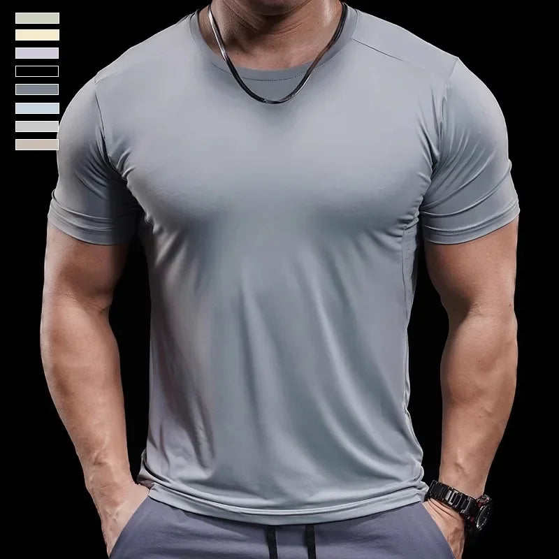 Summer New Basketball Men's Running Training Sports Gym Fitness High Elastic Quick-drying Casual Short-sleeved T-shirt Tops