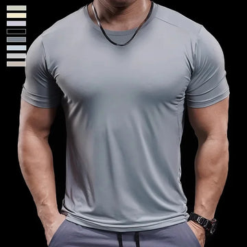 Summer New Basketball Men's Running Training Sports Gym Fitness High Elastic Quick-drying Casual Short-sleeved T-shirt Tops