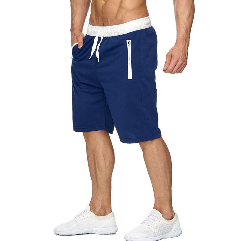 verão novos esportes masculinos correndo cor sólida cordão praia shorts fino bolso com zíper solto casual calças de perna reta