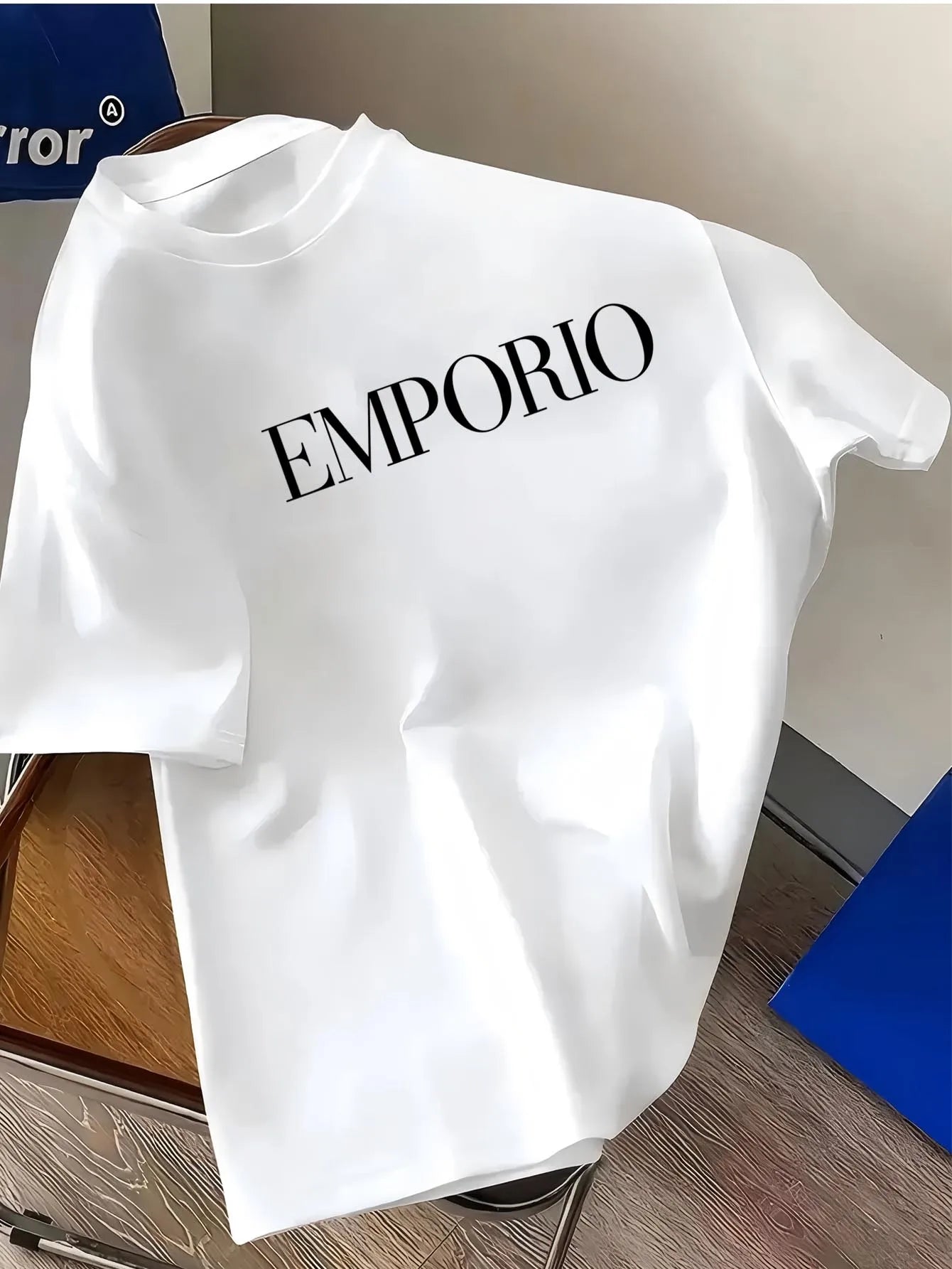 Men'S Summer Casual Short Sleeve T-Shirt - "EMPORIO" Print, Black, Round Neck, Lightweight Polyester Blend, Perfect for Outdoor