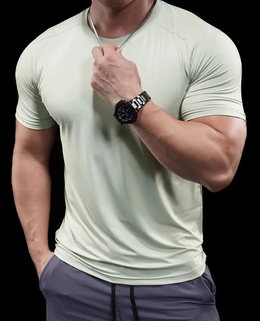 Summer New Basketball Men's Running Training Sports Gym Fitness High Elastic Quick-drying Casual Short-sleeved T-shirt Tops