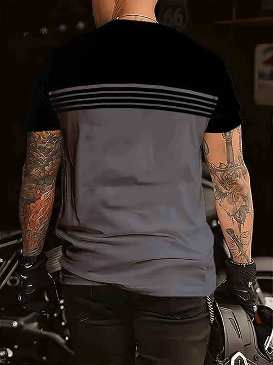 Men's fashionable casual round neck T-shirt made of 100% polyester fiber, machine washable, suitable for outdoor daily wear