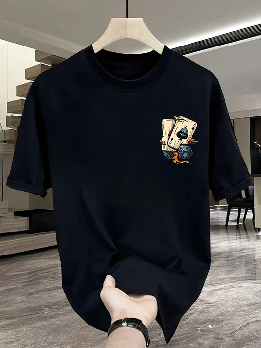 Fashionable men's new cartoon poker print comfortable and breathable round neck T-shirt summer outdoor casual top