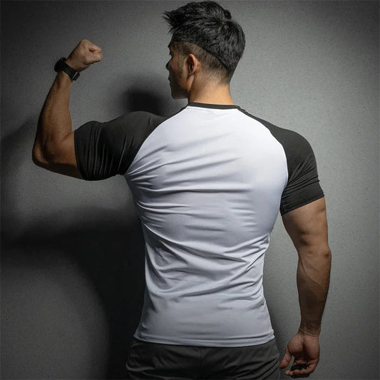 New Summer Leisure Running T-shirt Gym Training tops Elastic Quick Drying pure color Short sleeve sports T-shirt Men sportswear