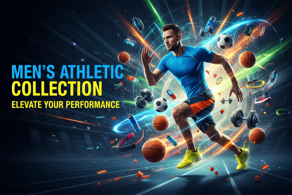 Banner Coleção Masculina com Objetos Esportivos